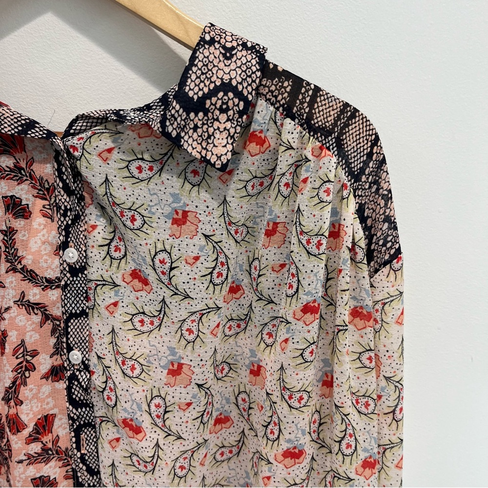 Free People Floral Patchwork Patterned Sheer Blou… - image 4